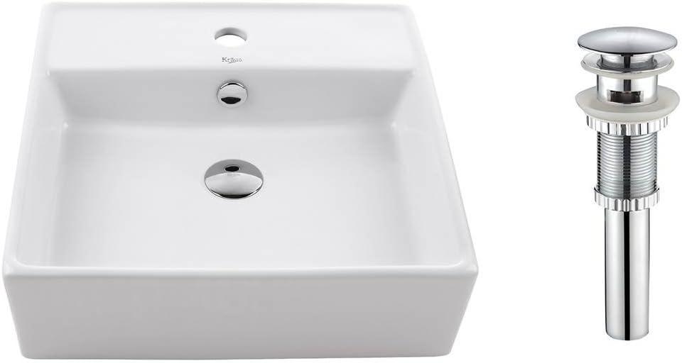 Sleek Square Ceramic Vessel Bathroom Sink with Overflow, 18.5"