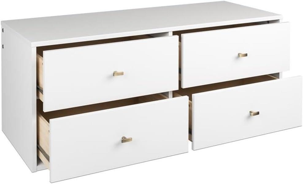 Floating 4 Drawers Dresser White - Prepac: Wall Mounted, Space-Saving Storage, Easy to Assemble