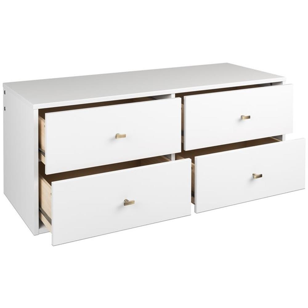 Floating 4 Drawers Dresser White - Prepac: Wall Mounted, Space-Saving Storage, Easy to Assemble