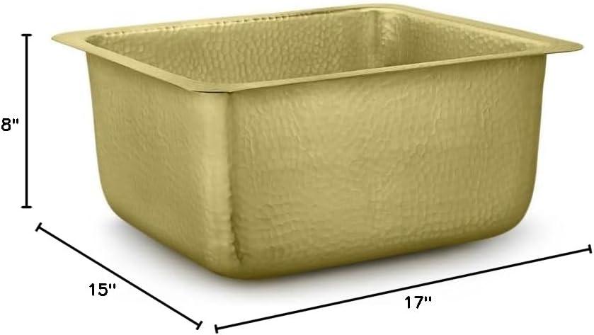 17" Hammered Brass Rectangular Single Basin Bar Sink