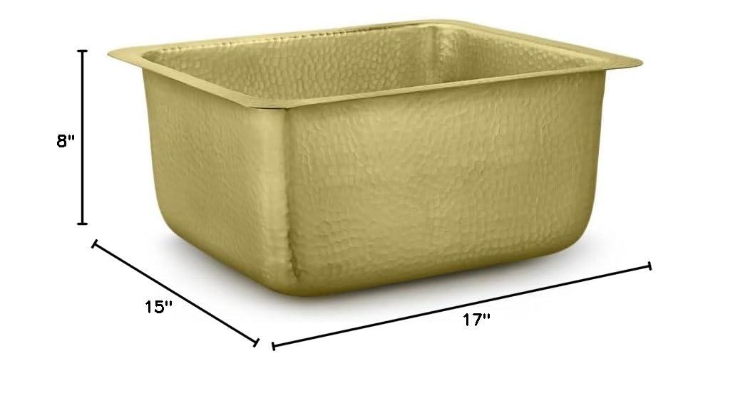 17" Hammered Brass Rectangular Single Basin Bar Sink
