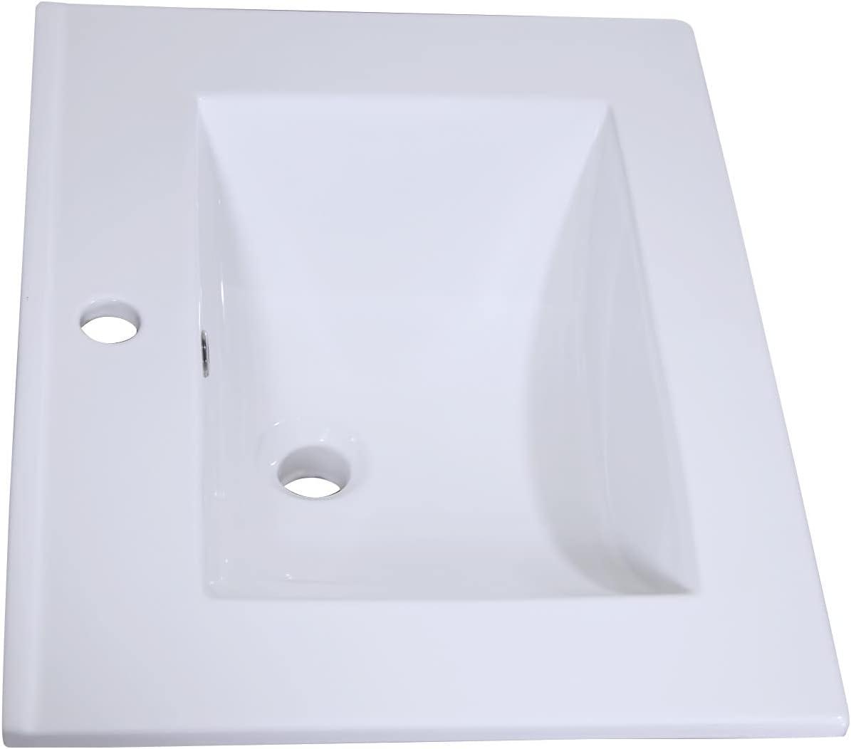 Miniyam 24" Ceramic Sink with Overflow, Drop in Bathroom Vessel Sink, White