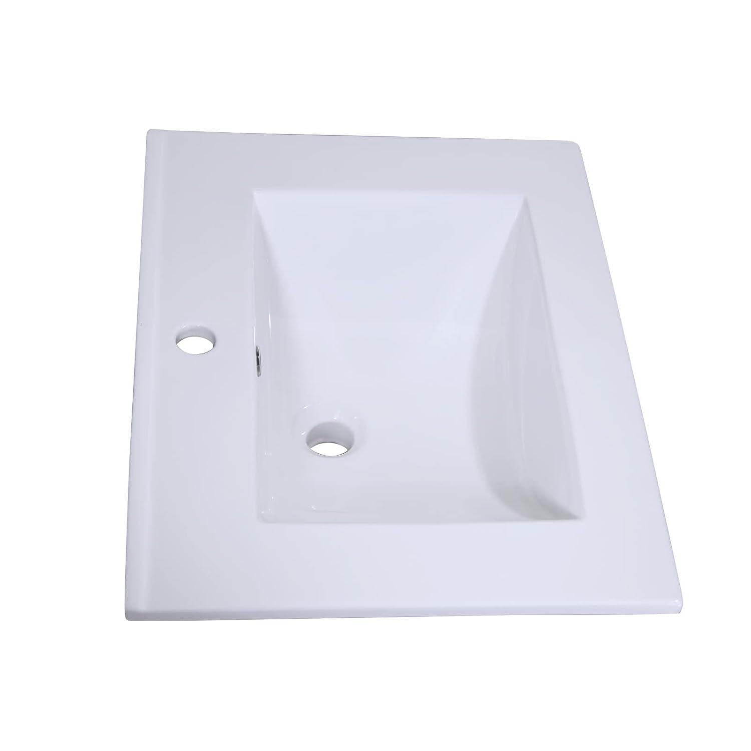 Miniyam 24" Ceramic Sink with Overflow, Drop in Bathroom Vessel Sink, White