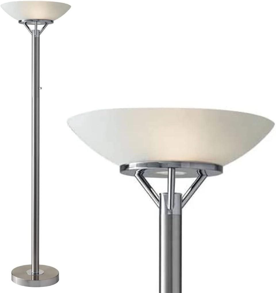 71.5" Expo Floor Lamp Silver - Adesso: ETL Listed, Metal Body, Glass Shade, 2 Sockets, Modern Design