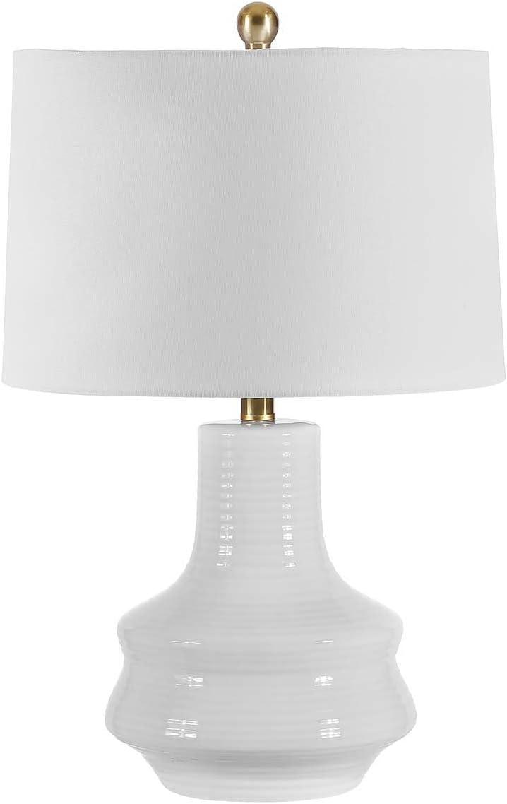 Ivory Ceramic Arc Table Lamp with Drum Shade