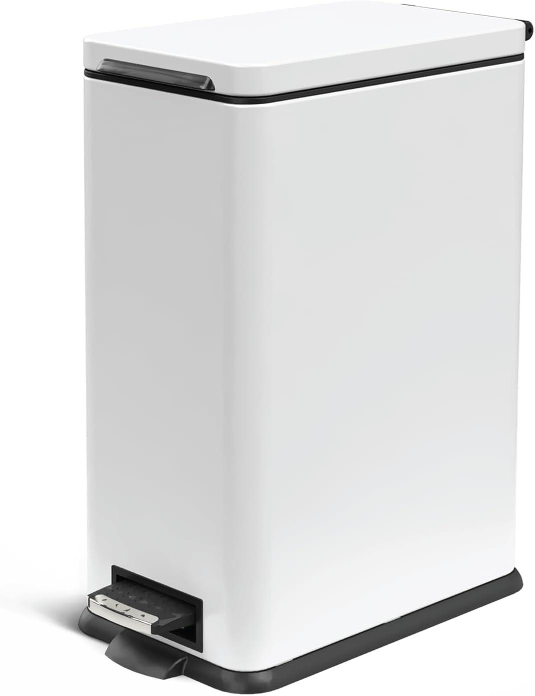 Home Zone Living 8 Gallon Stainless Steel Kitchen Trash Can with Step-On Pedal and Slow Closing Lid