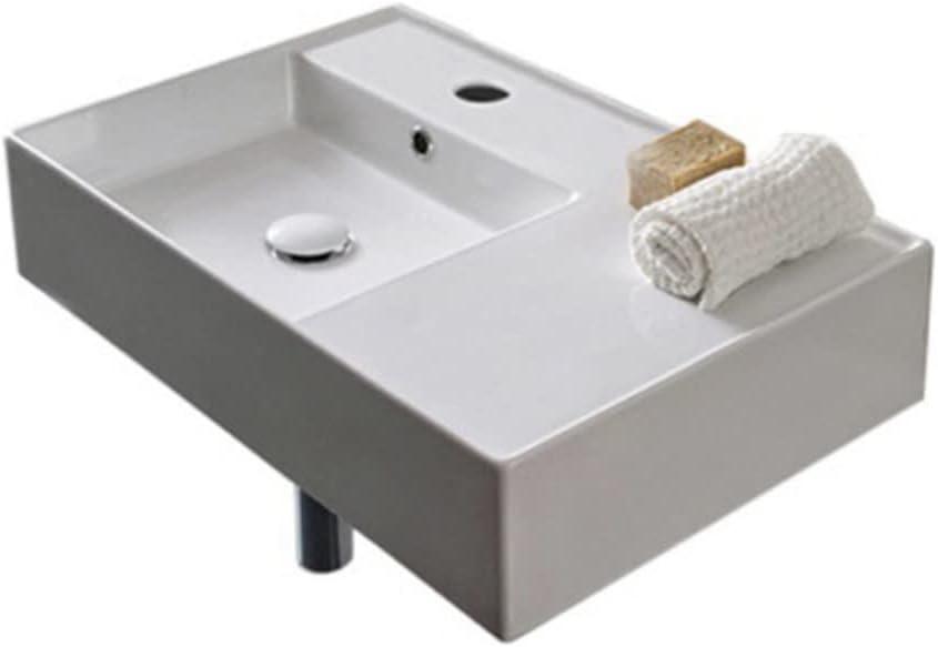 Scarabeo by Nameeks Scarabeo By Nameeks Teorema 17.32'' Bright White Ceramic Rectangular Vessel, Wall Mount Bathroom Sink with Overflow Scarabeo 5114-One Hole