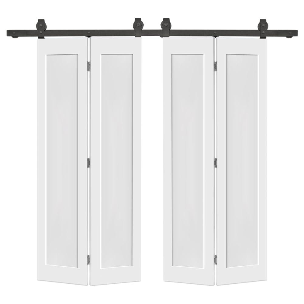 Calhome 1 Panel Shaker Composite Double Bi-Fold Door with Barn Door Hardware Kit