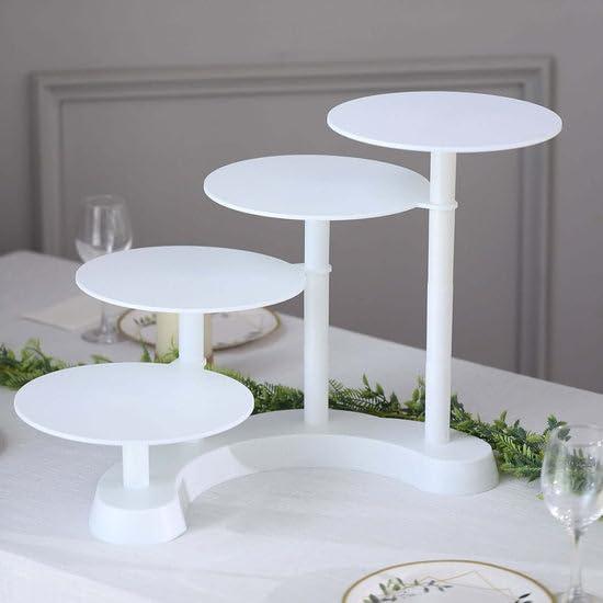 4-Tier Half Moon White Plastic Cake Dessert Stand, 4-Shelf Cupcake Display - 17" Tall