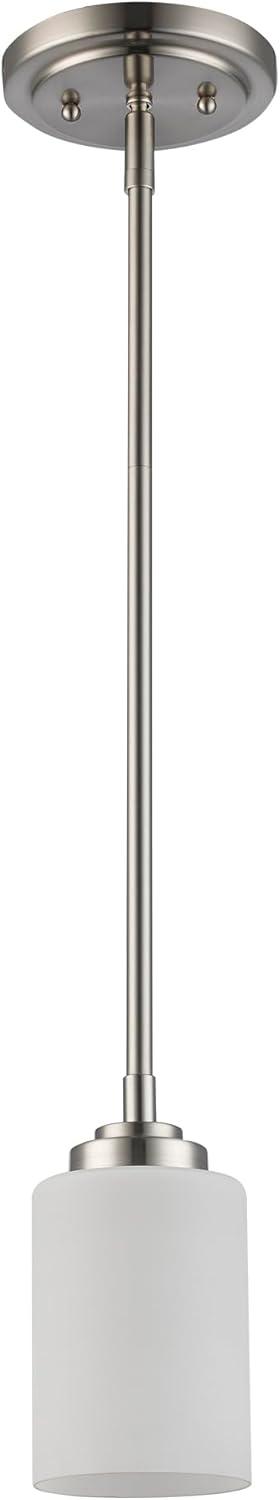 Bel Air Lighting Mod Pod 1-Light Brushed Nickel Hanging Mini Pendant Light Fixture with Frosted Glass Cylinder Shade