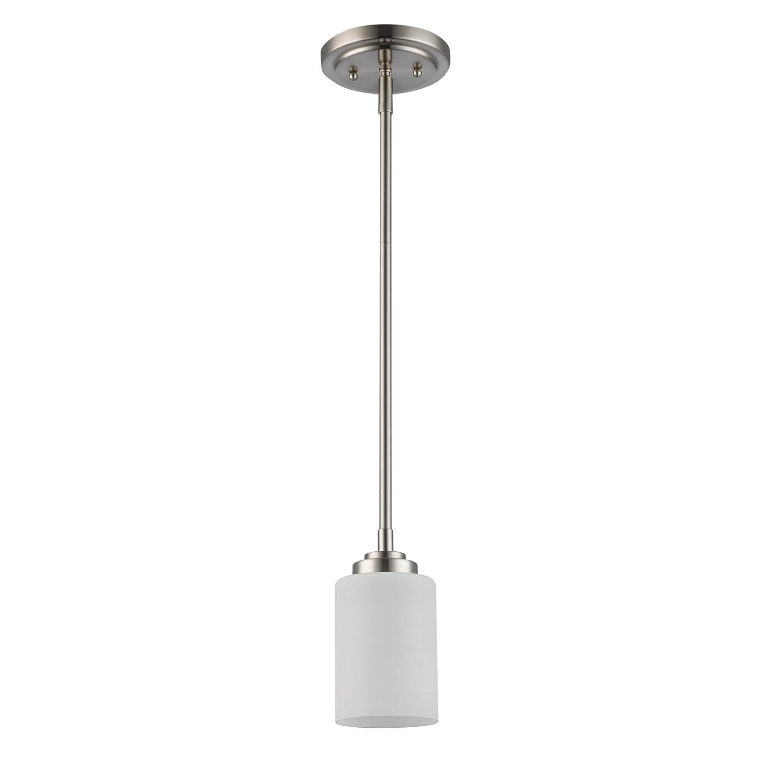 Bel Air Lighting Mod Pod 1-Light Brushed Nickel Hanging Mini Pendant Light Fixture with Frosted Glass Cylinder Shade
