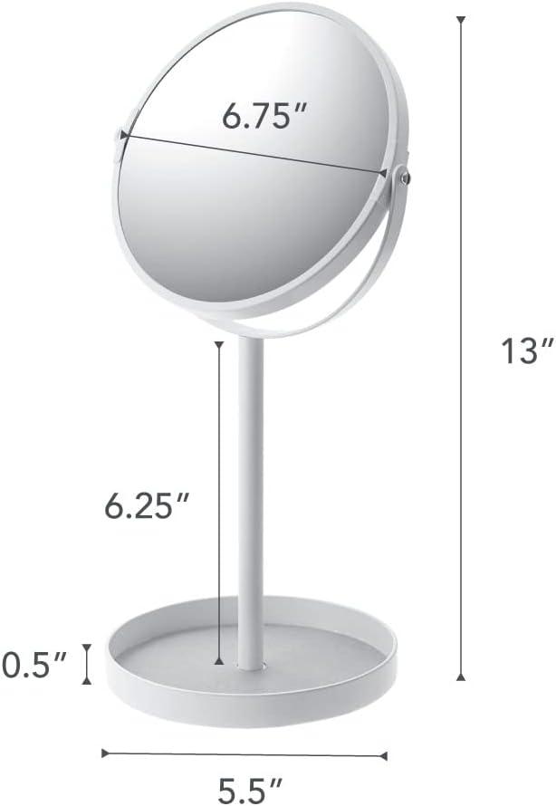 Yamazaki Home Round Standing Mirror - Bathroom And Bedroom Organizer With Tray, Steel