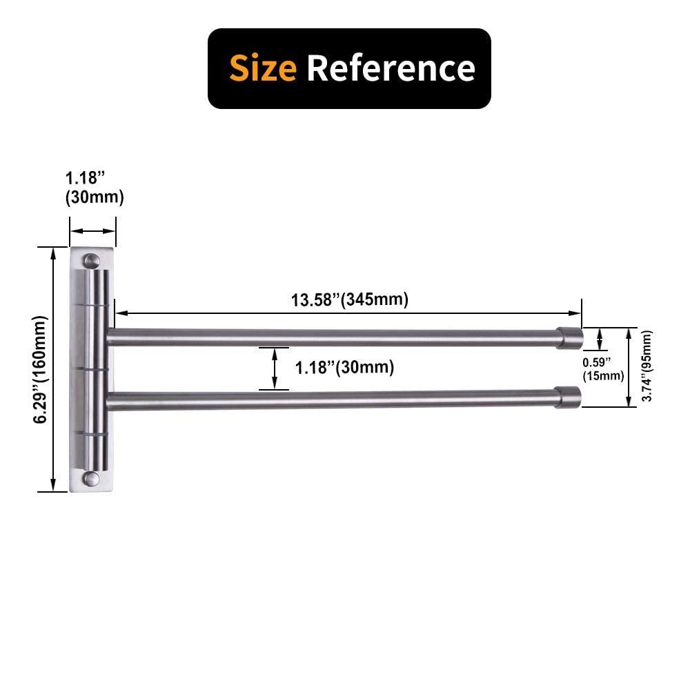 Stainless Steel Swing Out Towel Bar 2-Bar Folding Arm Swivel Hanger Bathroom Storage Organizer Rustproof Wall Mount Brushed Finish