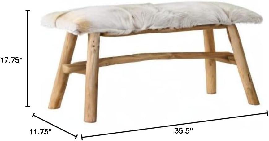 White Goat Fur and Oak Wood Bench