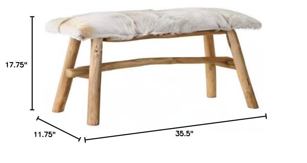 White Goat Fur and Oak Wood Bench