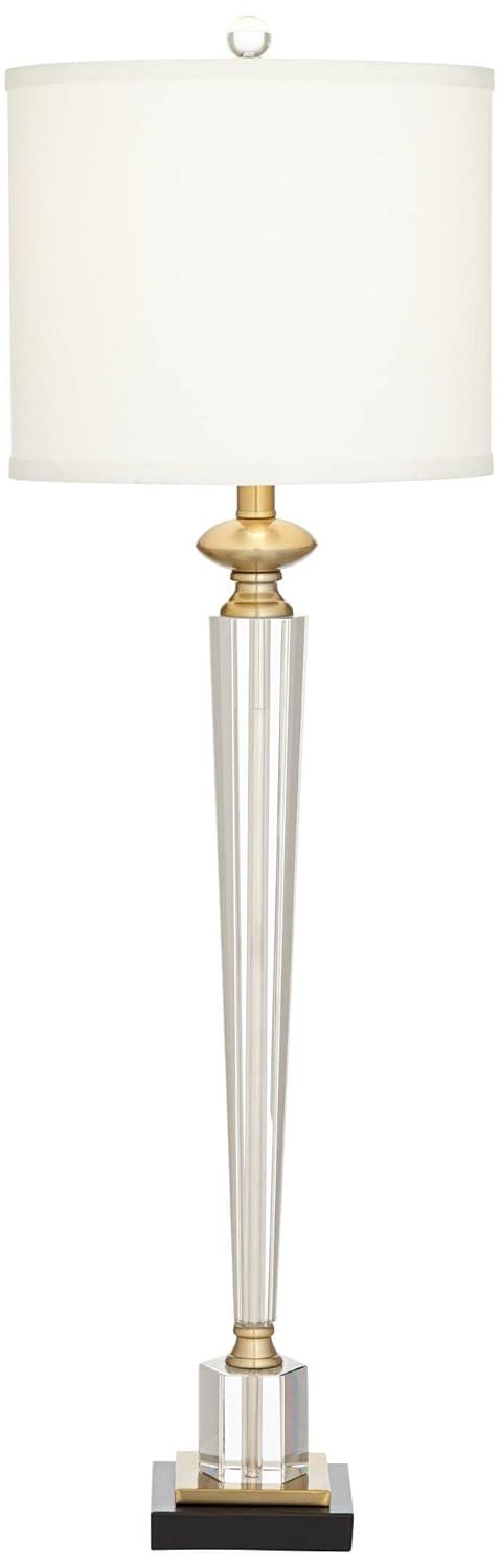 Vienna Full Spectrum Modern Table Lamps 38 1/2" Tall Set of 2 Clear Crystal Glass Hexagonal Column White Drum Shade for Bedroom Living Room Bedside