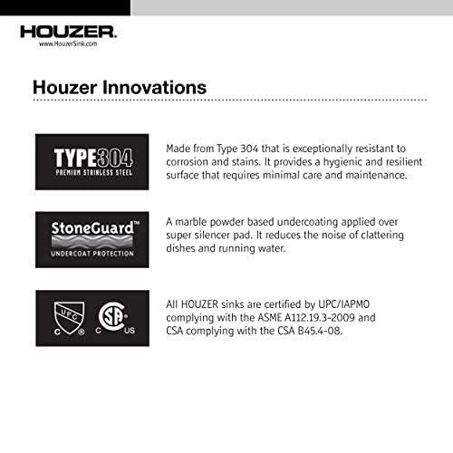 Houzer 32 in Stainless Topmount 4-hole 50/50 Double Corner Kitchen Sink w/ Strainer,Grid-LCR-3221-C