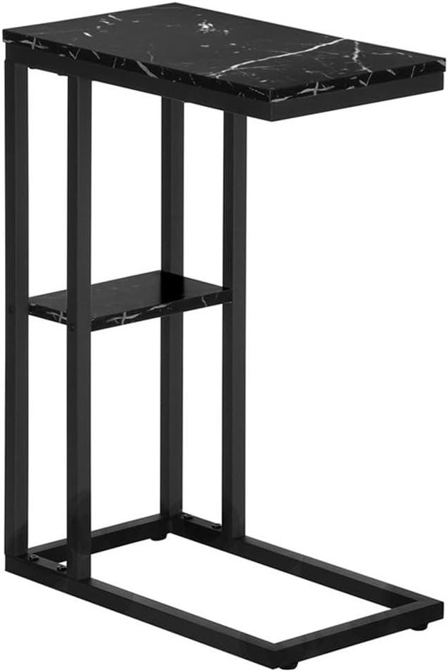 Monarch Specialties Accent Table C-Shaped End Side Snack Living Room Bedroom Metal Laminate Black Marble Look Contemporary Modern
