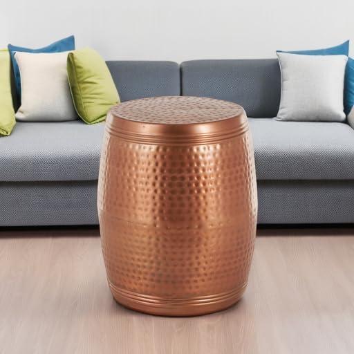 Metal Drum Copper Colored Accent Table - Olivia & May: Hammered Aluminum, Indoor Use, Fully Assembled