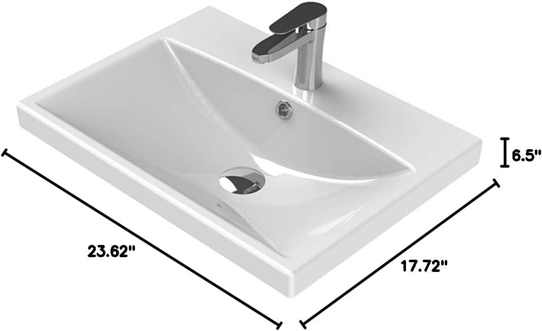 Elite 24'' White Ceramic Rectangular Wall Mount Bathroom Sink