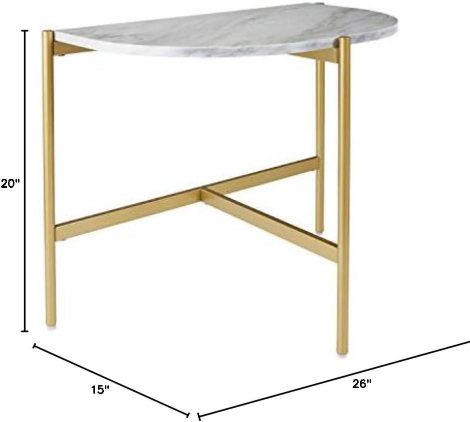 Contemporary Goldtone Chairside Table with Faux Marble Top