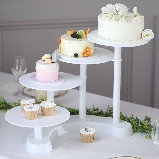 4-Tier Half Moon White Plastic Cake Dessert Stand, 4-Shelf Cupcake Display - 17" Tall