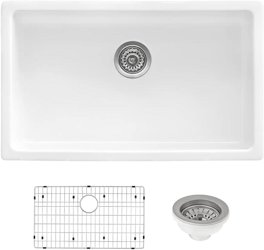 Ruvati 30-inch Fireclay Undermount / Drop-in Topmount Kitchen Sink Single Bowl - White