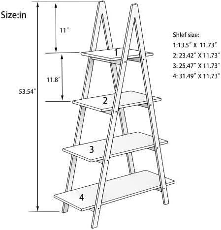 White and Natural Bamboo 4-Tier A-Frame Ladder Bookshelf