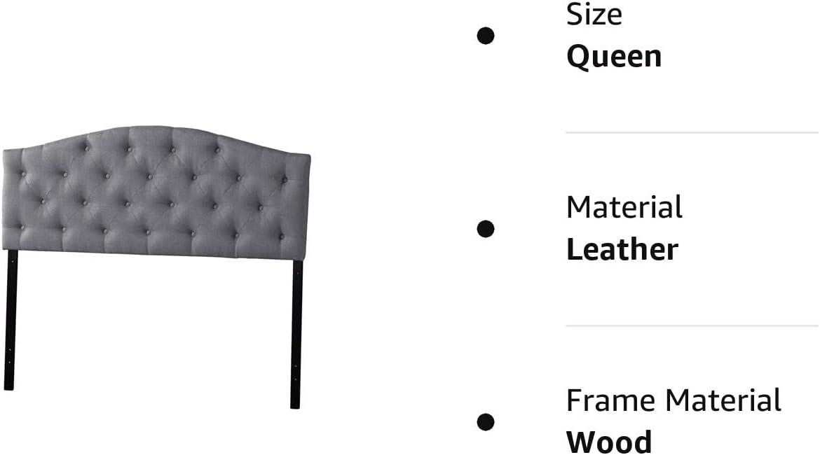 Elegant Grey Tufted Leather Queen Headboard with Scalloped Edge