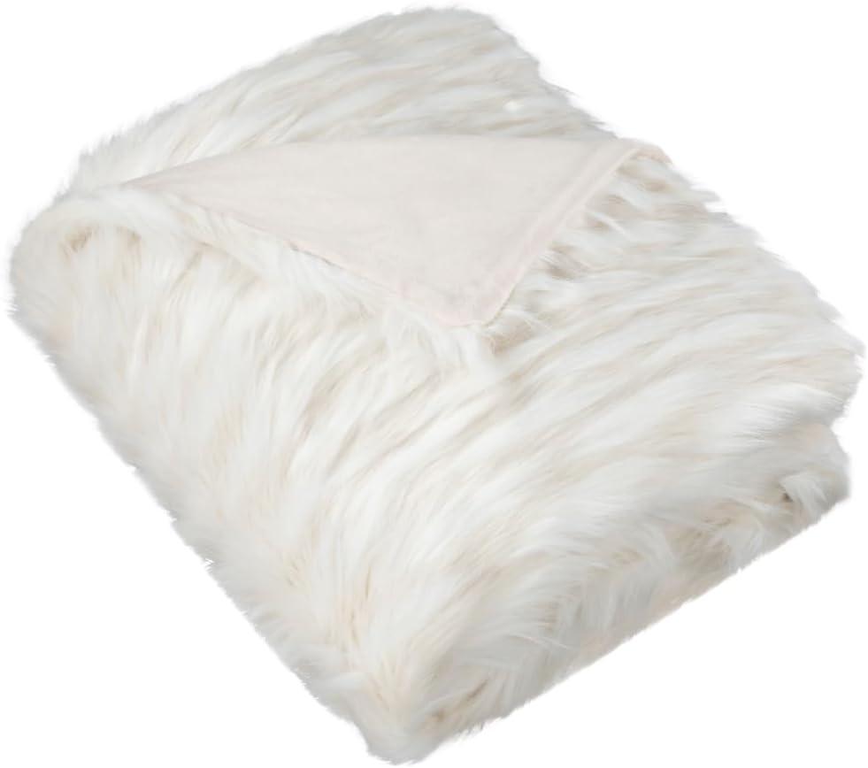 White Faux Fur Machine Washable Throw Blanket