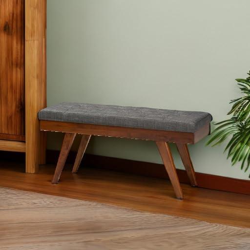 Baxton Studio Alona Medium Wood Dining Bench Gray - : Mid-Century Design, Tapered Legs, Polyester Upholstery, Entryway Seating