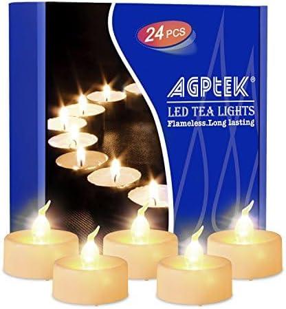 AGPTEK Timer No flicker Flameless LED Candles Battery-Operated Long Lasting Tealights for Wedding Holiday Party Home Decoration 24pcs(Warm White)