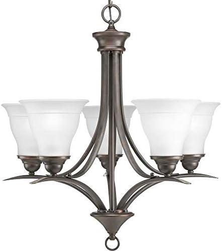 Progress Lighting Trinity 5-Light Chandelier, Steel, Antique Bronze, Etched Glass Shades