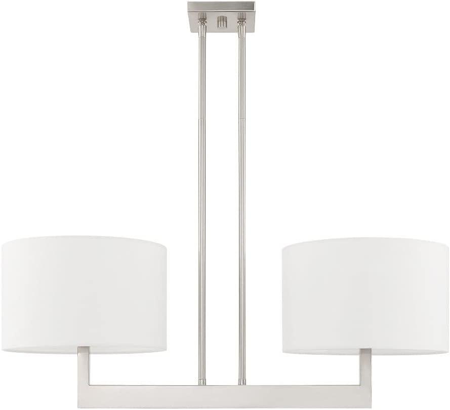 Brushed Nickel Contemporary 2-Light Drum Chandelier with Off-White Shade