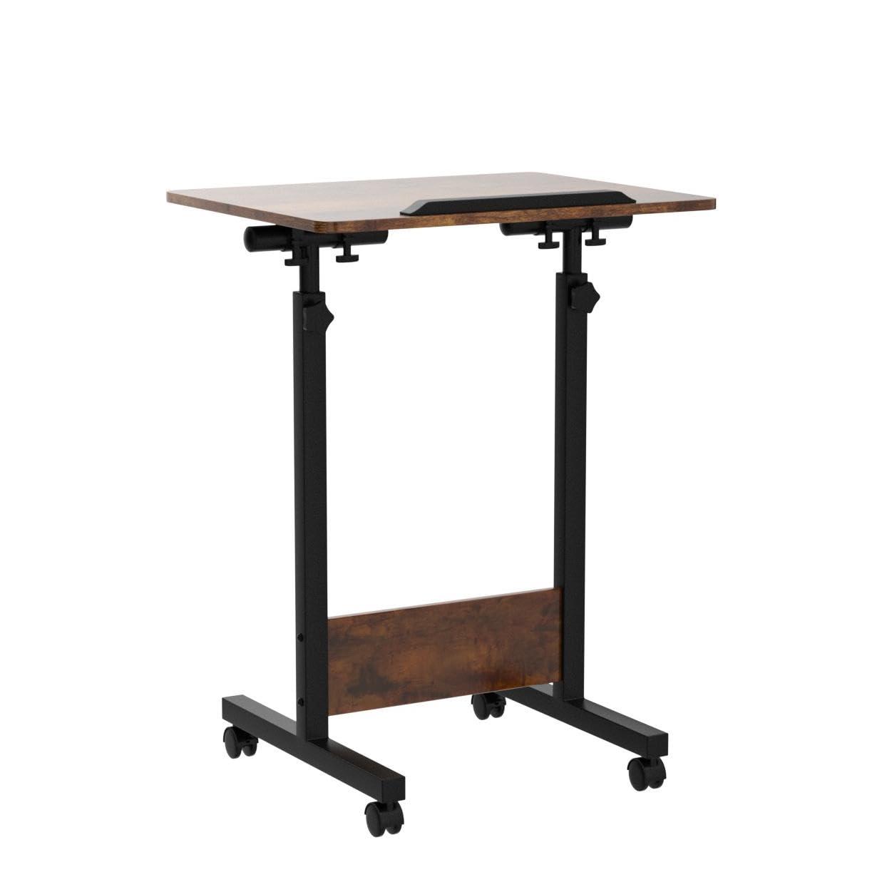 Height Adjustable Mobile Standing Desk 16×24 in,360° Flip Desk Stand Desk Home Office Table Standing Desk for Small Space Offices,Easy to Assemble(Rustic Brown Desktop)