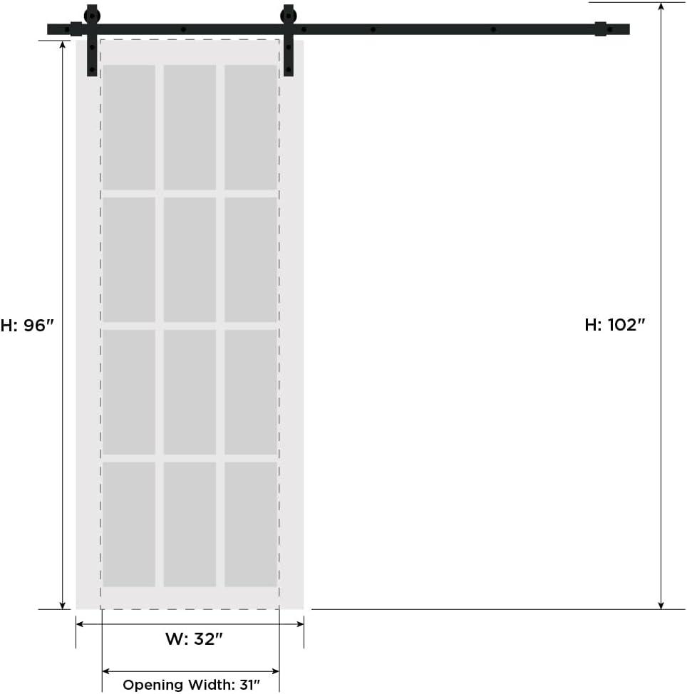 Matte Black 32" x 96" Barn Door with Frosted Glass