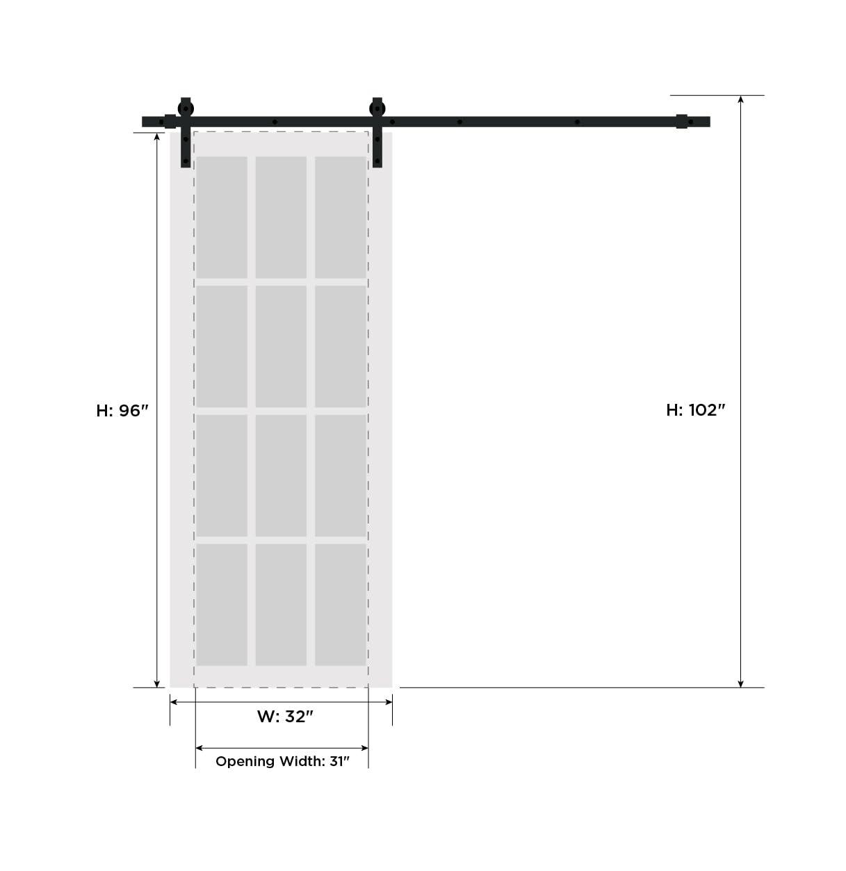 Matte Black 32" x 96" Barn Door with Frosted Glass