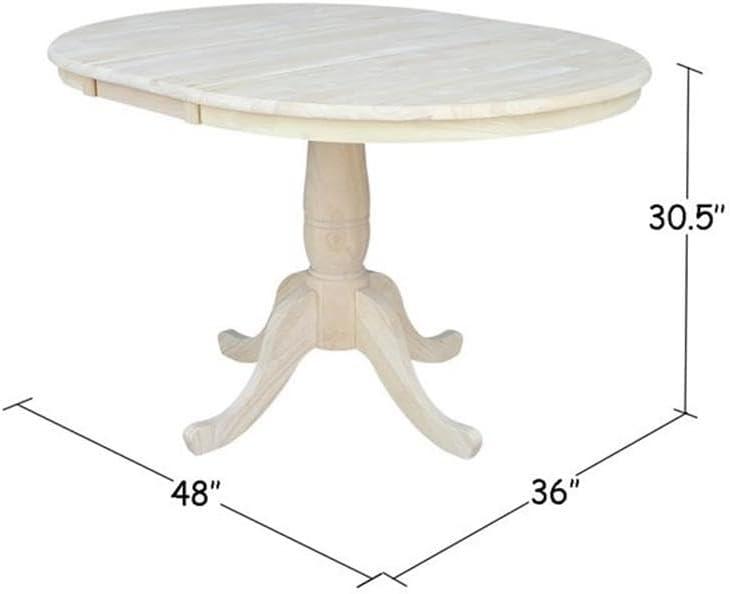 36" Round Top Pedestal Dining Table with 12" Drop Leaf - International Concepts