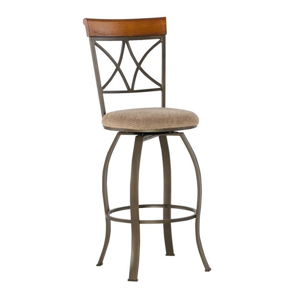 Hamilton 3-Piece Bar Height Pub Set with Swivel, Brushed Faux Medium Cherry Wood with "Matte Pewter and Bronze" Metal