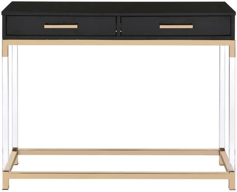 ACME Adiel 2 Drawers Wooden Console Table with Metal Base in Black and Gold