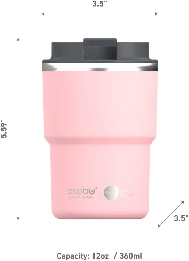 Asobu Ultimate Stainless Steel Ceramic Inner Coating Coffee Mug with Double Walled Copper Lining Insulation, 12 Ounces - (Pink)