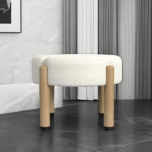 George Oliver Modern Round Ottoman Home Décor|Ottoman For Living Room & Bedroom - Cream Boucle