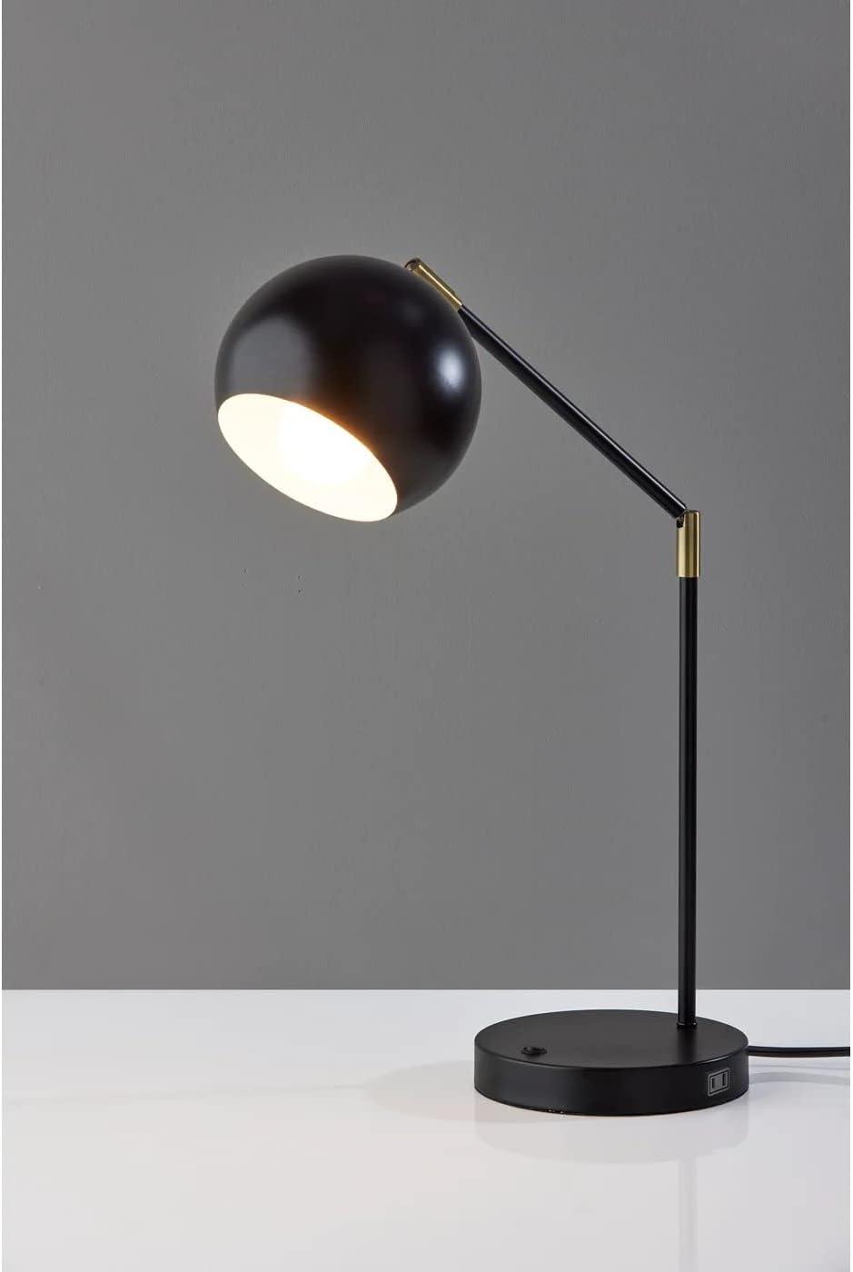 Adjustable Mid-Century Modern Black and Brass Desk Lamp