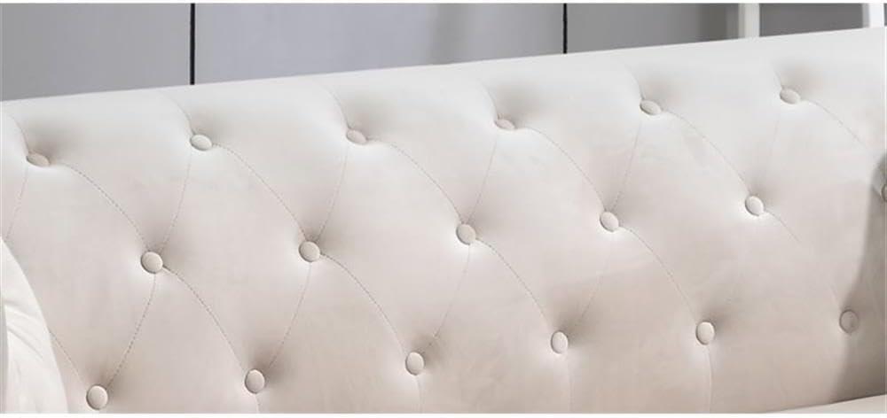 Ivory Velvet Tufted Loveseat with Nailhead Trim
