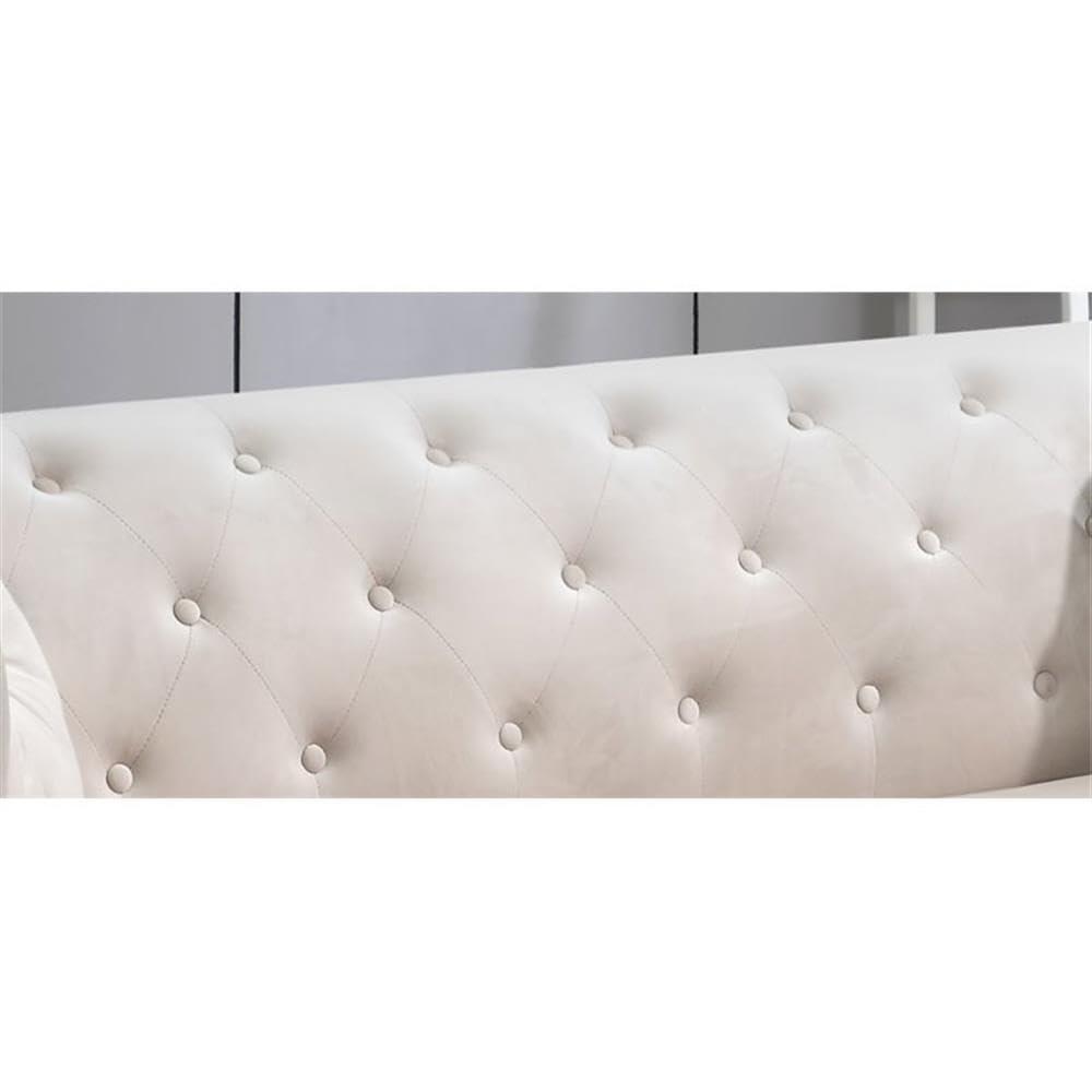 Ivory Velvet Tufted Loveseat with Nailhead Trim