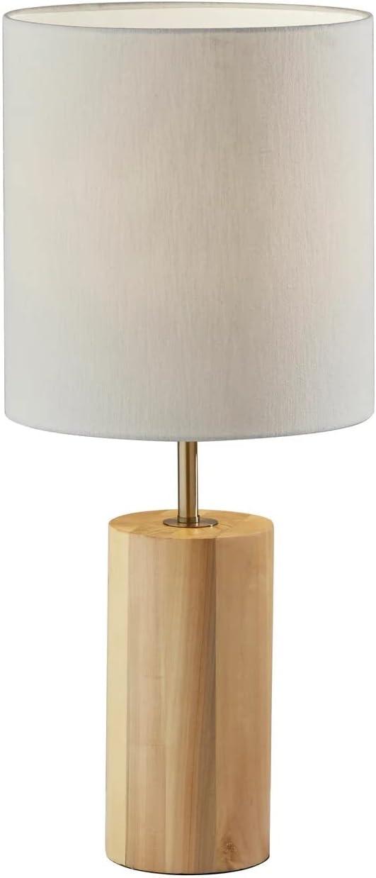 Natural Oak Wood Table Lamp with White Fabric Shade