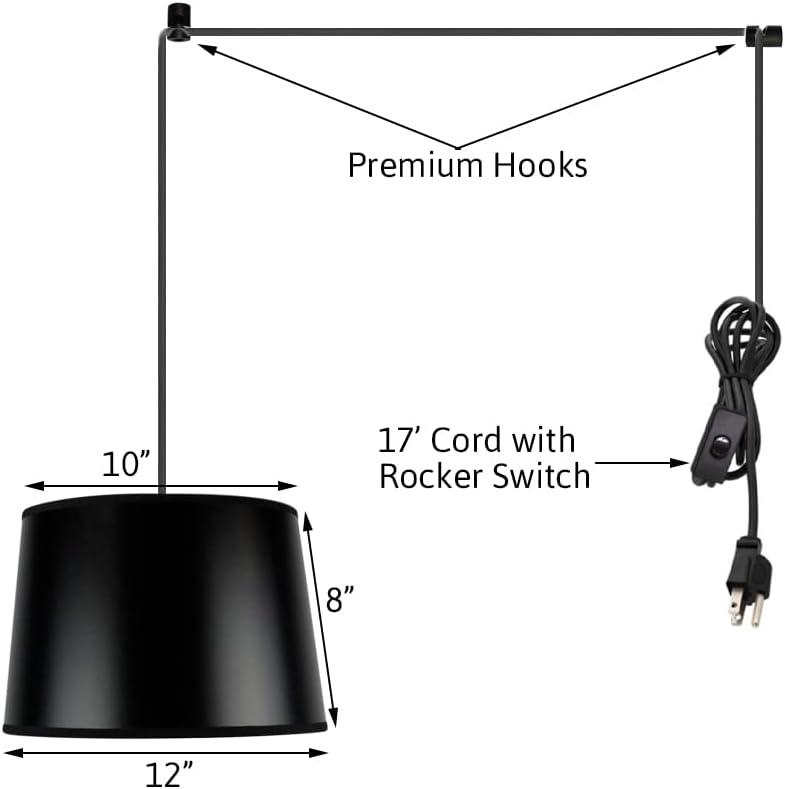 Home Concept Black Swag Plug-in Pendant with Shallow Drum Shade