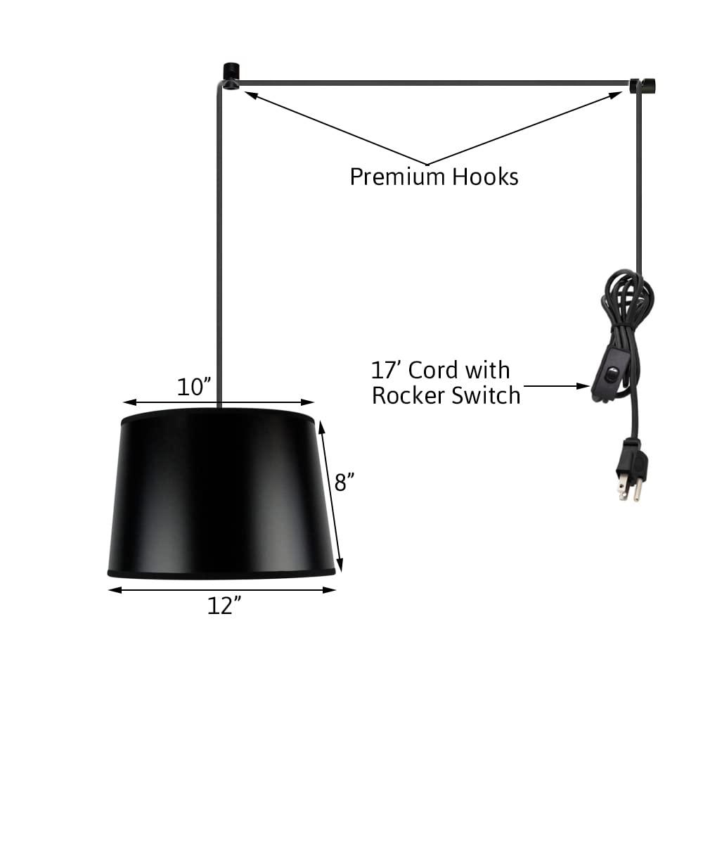 Home Concept Black Swag Plug-in Pendant with Shallow Drum Shade