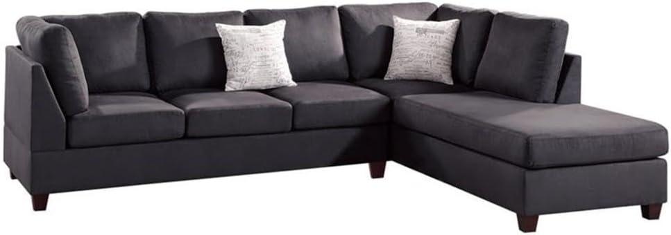 Poundex 3 Piece Fabric Sectional Sofa Set with Ottoman in Ebony Gray