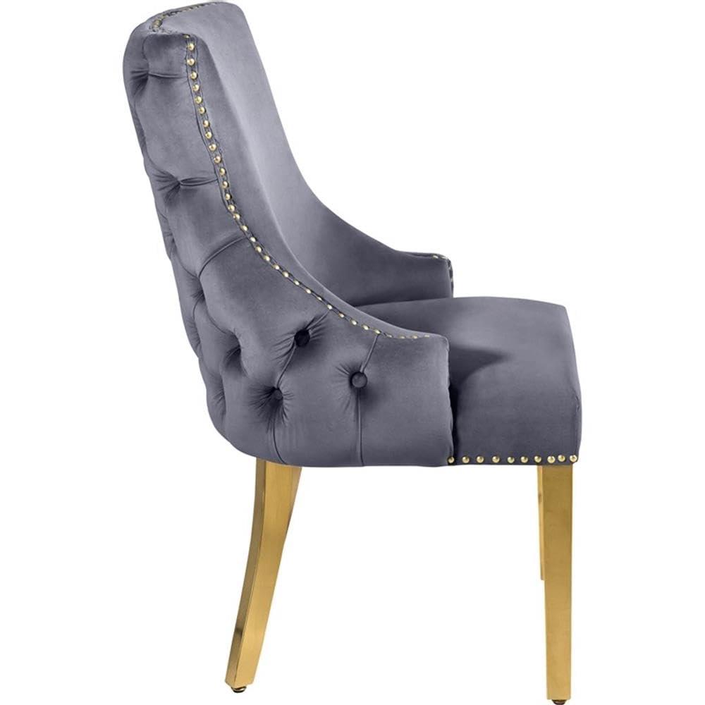 Meridian Furniture Tuft Gray Velvet Dining Chair in Gold Finish (Set of 2)